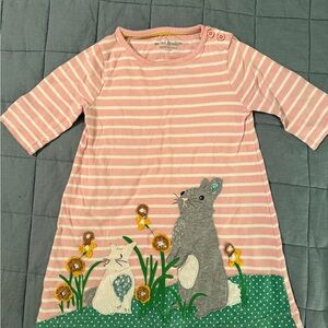 Mini Boden Pink and White Striped Bunny Appliqué Dress